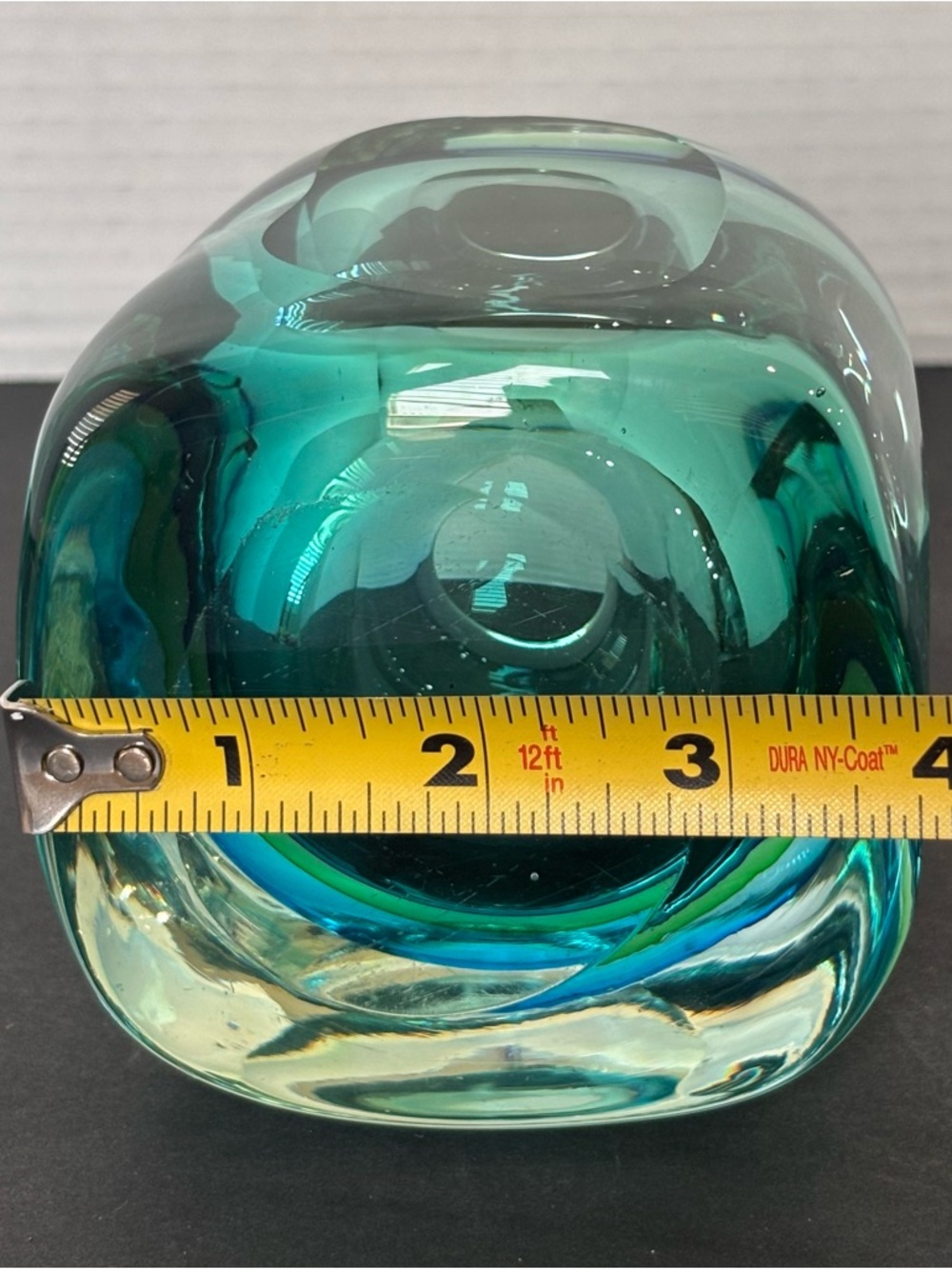 Murano Style Sommerso Art Glass Vase/Candle Teal Blue Heavy Glass Hand Blown4.5” - Picture 13 of 15